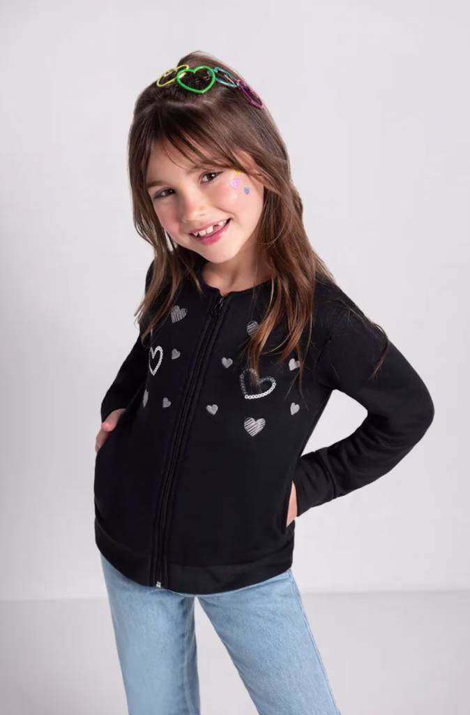 Campera Corazones - Algodon Con Felpa